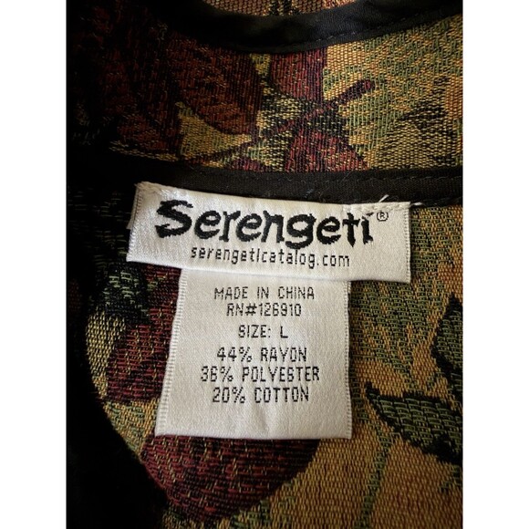 Serengeti Tapestry Open Front Jacket Womens Large Leaf Print Reversible Boho - Picture 3 of 9